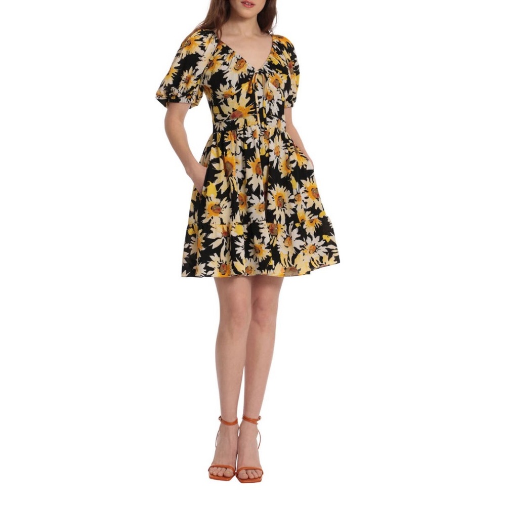 Donna Morgan Sunflower Print mini dress size 6